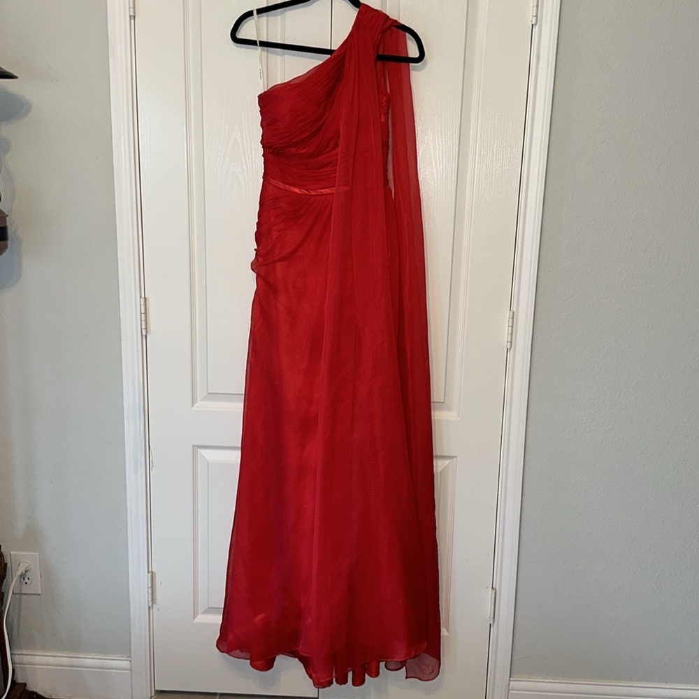 TS Couture Red One Shoulder Pleated Maxi Dress Size Small